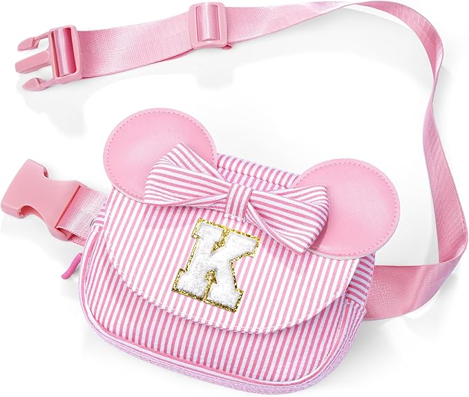 Initial Belt Bag Crossbody Bag Pink Fanny Pack Purse for Girl Kids - Birthday Gifts for 2 3 4 5 6 7 8 Year Old Girls, Birthday Gift for Girls Kids Valentines Day Gifts Pink K