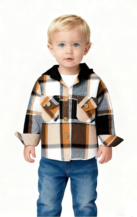 YOUNGER STAR Toddler Kids Boys Girls Flannel Hooded Plaid Shirt Button Baby Red Clothes