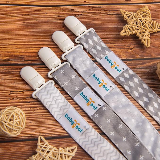 babygoal Baby Neutral Pacifier Clips, 4 Pack Binky Paci Holder and Leash Fits for Most Pacifier and Binkies 4PS07-B