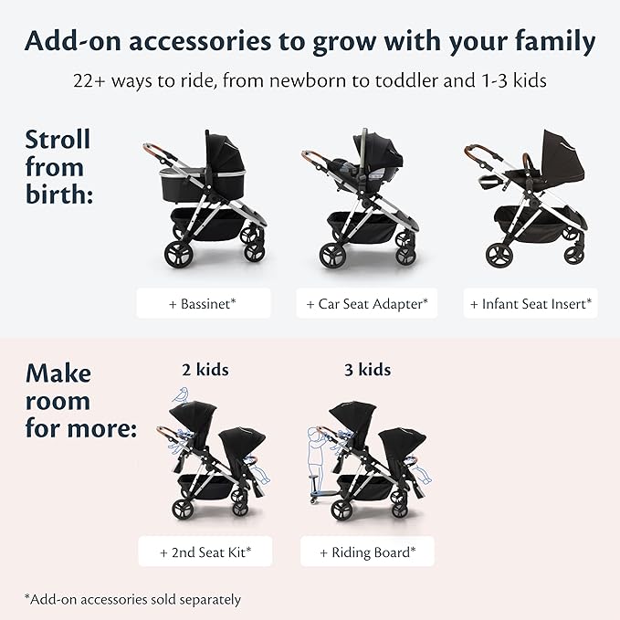 Mockingbird Single-to-Double Stroller 2.0 - Convertible Full-Size Baby Stroller for 1, 2 or 3 Kids - Includes Cup Holder - Sage