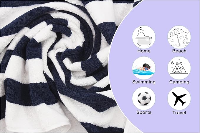 ORIGINAL KIDS Wash Cloth - Set of 12 Cabana Stripe Washcloths - 100% Cotton Yarn-Dyed Terry - 450 GSM Quick Dry Soft Absorbent Gentle Baby Face Towels for Bathroom Travel Daycare - 12 x 12 - Navy