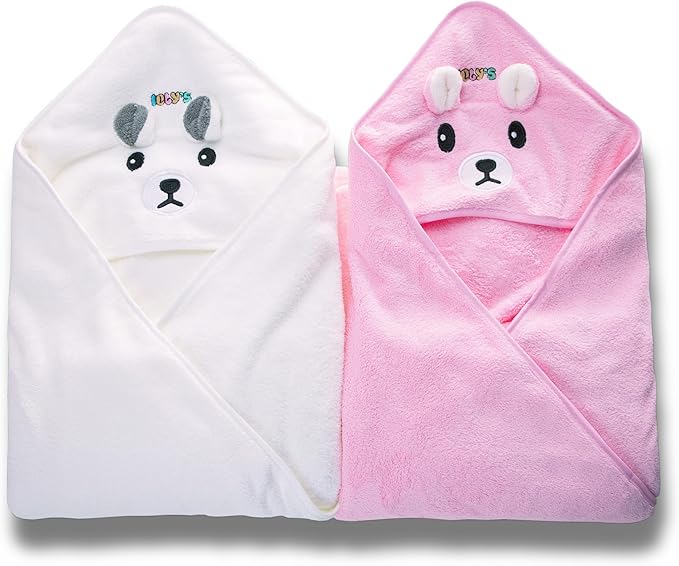 Ioly's Hooded Baby Bath Towels for Newborn Essentials 41" Set of 2 Towels with Hood for Kids Babies Toddler Infant (Large) Baby Towel Cosas para Bebes recien nacidos Bath Items (White and Pink)