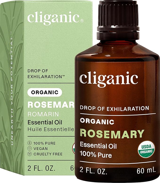 Cliganic Organic Rosemary Essential Oil, 2oz - 100% Pure Natural Undiluted, for Aromatherapy | Non-GMO Verified (Packaging May Vary)