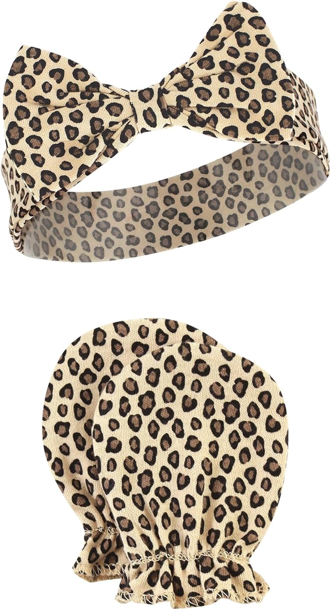Hudson Baby baby-girls Cotton Headband and Scratch Mitten Set