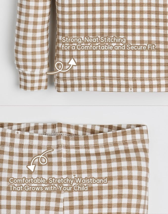 moimoln Baby Toddler Pajama Set Snug-Fit Cotton Modal Sleepwear, Leopard, Check & Solid Mix (6M-8Y, 1/2 Pack)