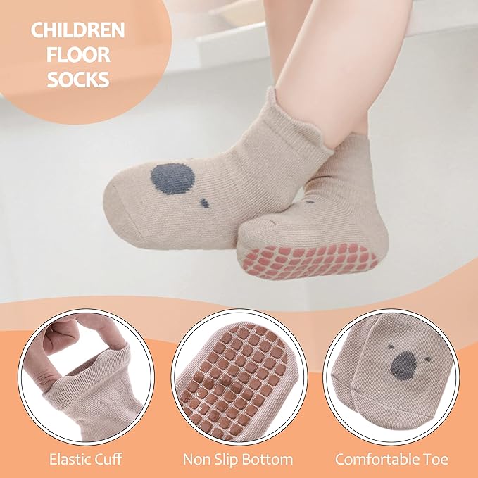 TRUEHAN 5 Pairs Toddler Non Slip Socks with Grips Baby Socks for Kids Girls Boys