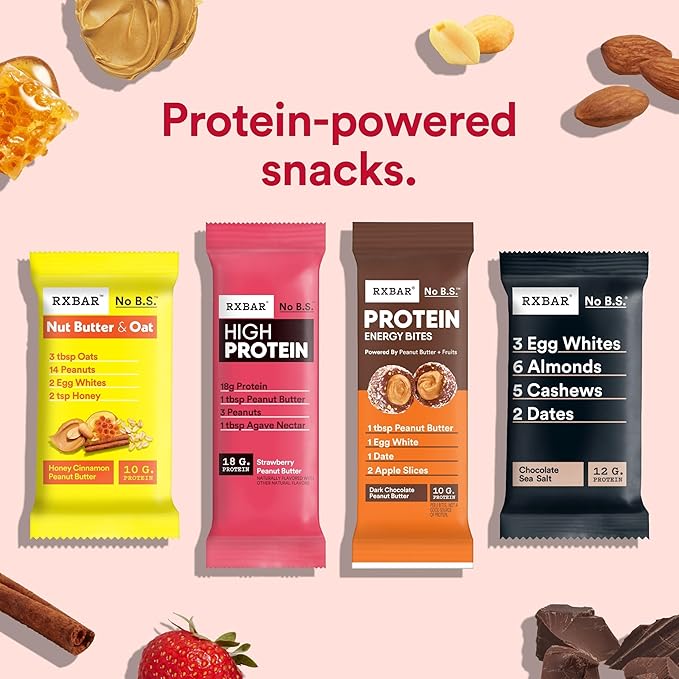 RXBAR Protein Energy Bites, Gluten Free Energy Snacks, Protein Snacks, Strawberry Peanut Butter (60 Bites)