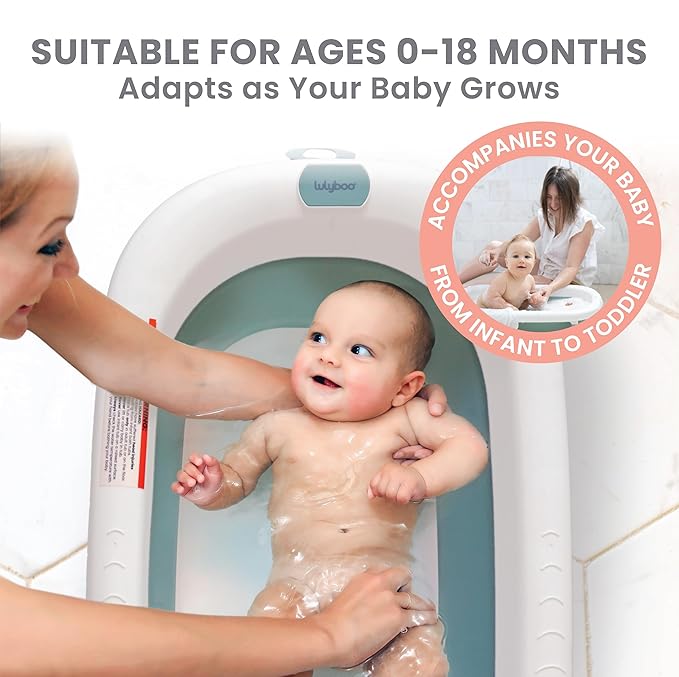 Lulyboo Collapsible Baby Bathtub - Portable, Lightweight, Foldable Newborn & Toddler Tub with Water Temperature Indicator, Built-in Shower Head, Safe BPA-Free Materials for 0-12 Months, Easy Storage