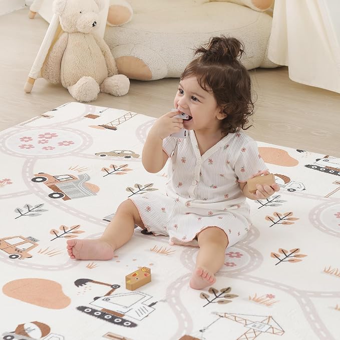 1.3" Thick Educational Baby Floor Play Mat 50x 50, Basic Padded Memory Foam Mat, Non-Slip Plush Playmat for Nursery Playroom Classroom (Car)