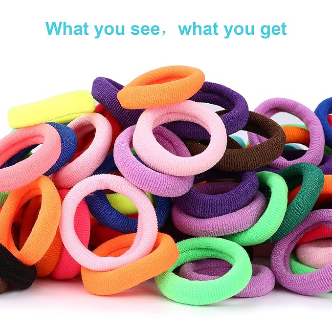 300PCS Kids Toddler Hair Ties for Girls, Cotton Baby Hair Ponytail Holders, Tiny Seamless Elastic Hair Bands, Enough Soft and No Damage, 15 Colors, by Qarwayoc
