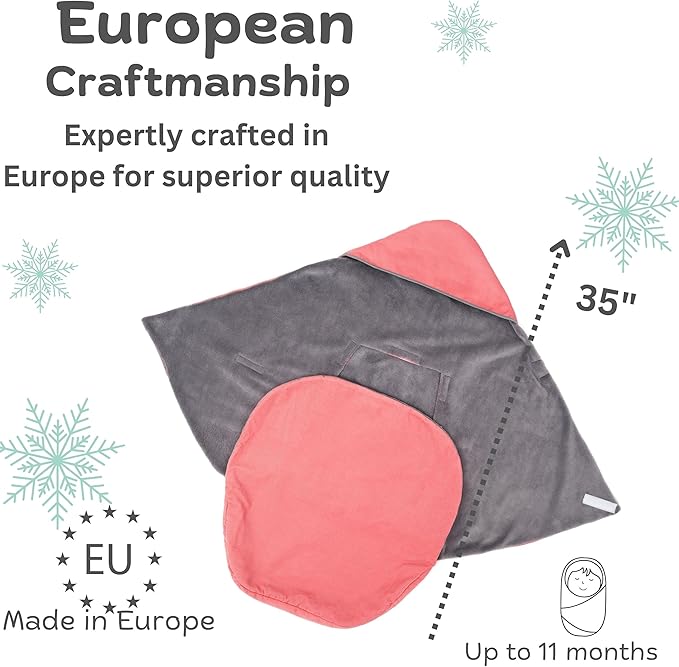 Car Seat Blankets for Babies Winter - Stroller Footmuff Carseat Cover Baby 5 Point Harness - Swaddle Bunting Bag (Pink)
