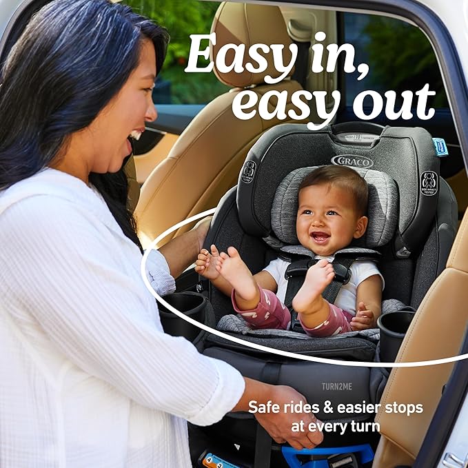 Graco Turn2Me 3-in-1 Rotating Convertible Car Seat, Lilac Mod, Rear-Facing Rotation, Forward-Facing Mode, Highback Booster Up to 100 lbs, Adjustable Headrest & Harness, Steel Reinforced Frame