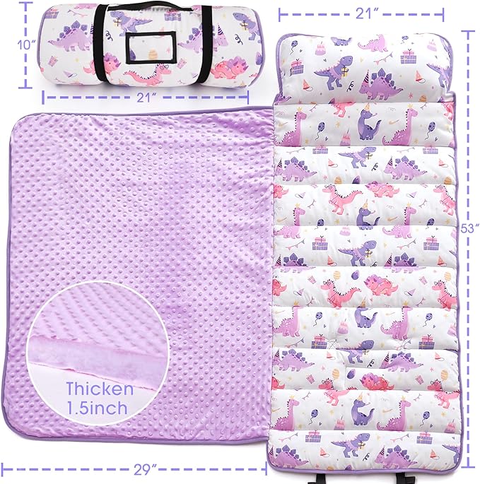 ACRABROS Toddler Nap Mat with Pillow and Blanket, Large Rolled Napping Mats,Slumber Bags for Boys Girls,Kids Sleeping Bag for Daycare, Preschool Travel