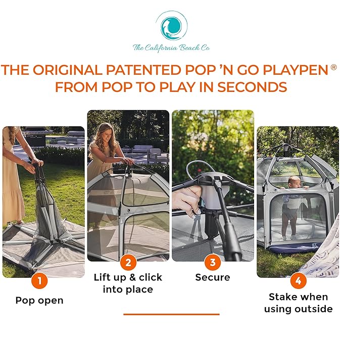 POP 'N GO PLAYPEN - Indoor & Outdoor Baby Playpen for Babies and Toddlers - Baby Beach Tent, Foldable, Portable W/Canopy, Travel Bag, & Mosquito Net - Pop Up Pack and Play Tent (Black)