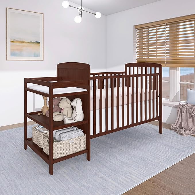 Dream On Me Anna 3-in-1 Full-Size Crib and Changing Table Combo in Espresso, Greenguard Gold Certified, Non-Toxic Finishes, Includes 1" Changing Pad, Wooden Nursery Furniture