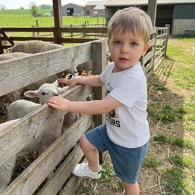 Toddler Baby Boy Clothes Summer Short Sleeve Trucks Tractors Print T-Shirt Tops Solid Color Shorts Set Casual Outfit