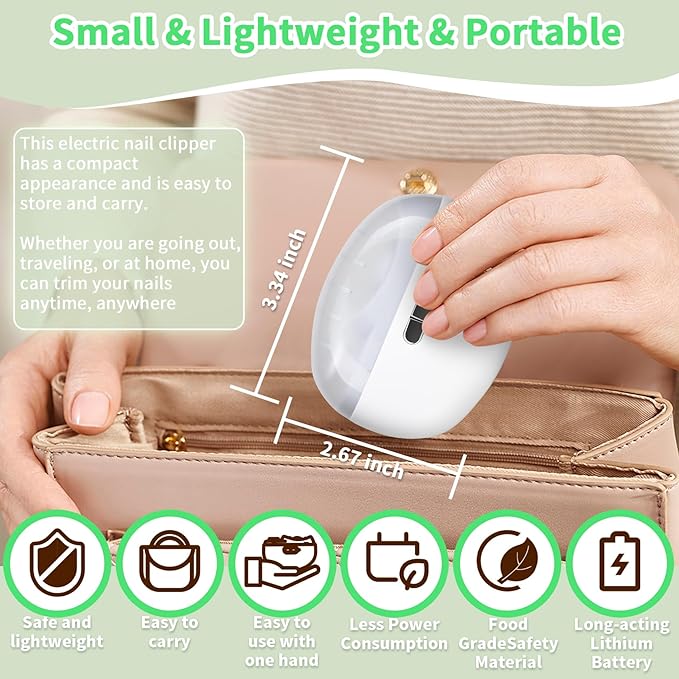 Electric Nail Clipper 3 in 1 Design, Automatic Baby Nail Trimmer Suitable for Night Lighting During Baby sleepwith Light & Featuring Two speeds Suitable for Infants, Children and The Elderly