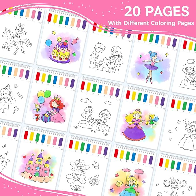 SOCOLER Paint with Water Coloring Books for Toddlers,Princess and Party Theme Mess Free Watercolor Painting Papers for Kids Water Color Paint Kit Art Craft Birthday Gift for Ages 1-3, 4-8