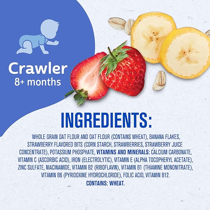 Gerber Stage 3 Baby Food, Oatmeal Banana Strawberry Cereal, Whole Grains, Iron, Baby Oatmeal Cereal, 6-Pack