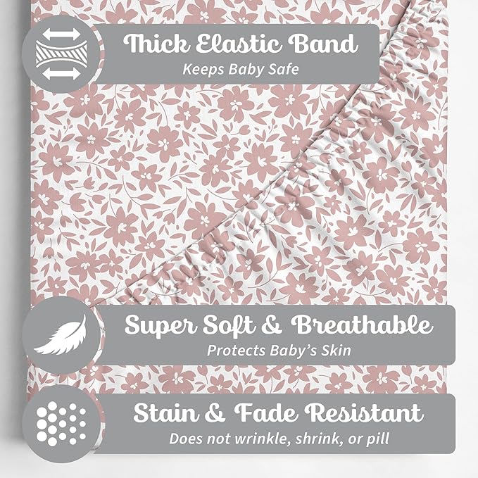 Crib Sheets Neutral - Fitted Baby Crib Sheets Bed for Girl Boy - 2 Pack Standard & Toddler Mattress (Antique Rose) - Buttery Soft Organic Cotton Blend