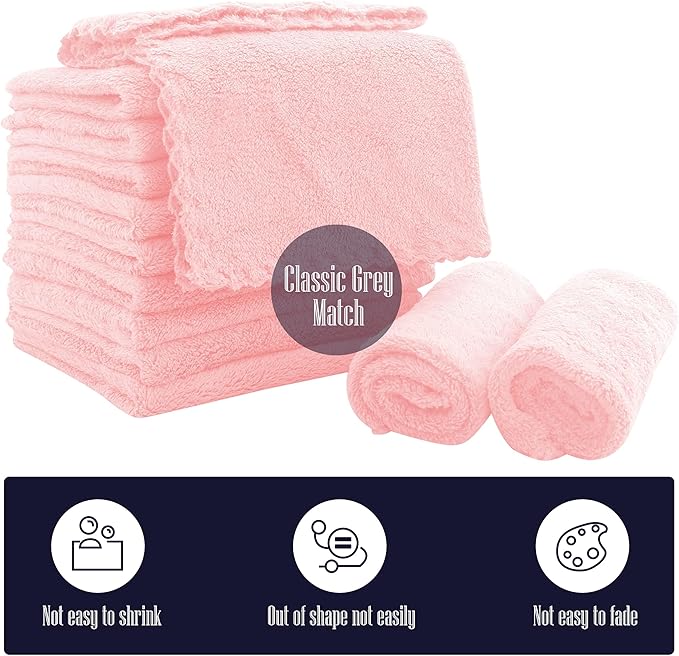 16 Pack Baby Washcloths - Luxury Coral Fleece - Extra Absorbent and Soft Wash Clothes for Newborns, Infants and Toddlers - Suitable for Sensitive Skin and New Born - Baby Shower - Pink,10x10 Inch