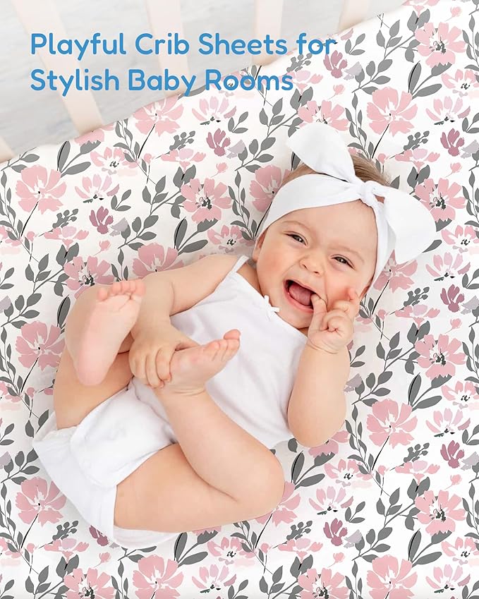 Crib Sheets 2 Pack, Fitted Crib Sheet for Standard Crib Mattress 28x52x9, Ultra Soft Jersey Knit, Breathable Stretchy Deep Pocket, Snug Fit Stays Put, Baby Crib Mattress Sheet