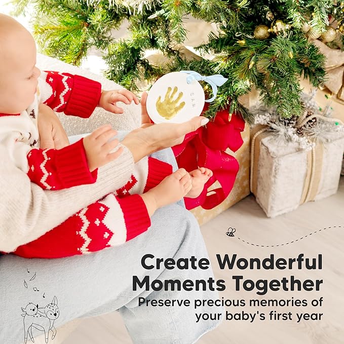 Baby Hand and Footprint Kit Girls, Boys - Personalized Baby’s First Christmas Ornament Kit, Newborn Christmas Gifts for New Mom, Cute Shower Gifts, Easy to Use Handprint Ornaments (Sky, Multi-Colored)
