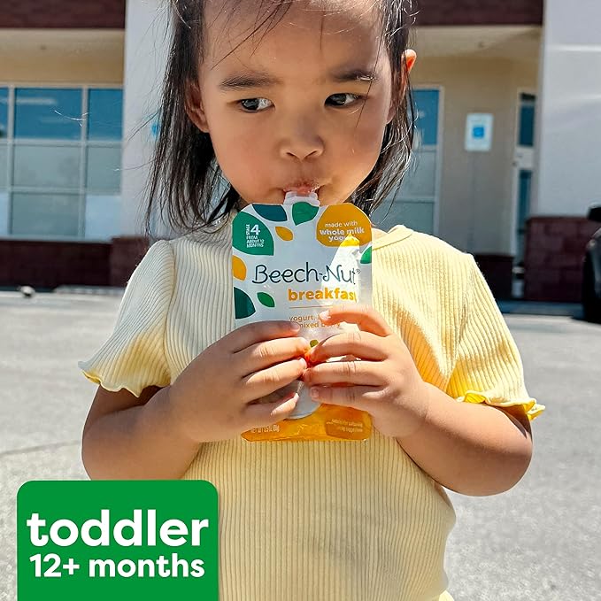 Beech-Nut Toddler Food Breakfast Pouches,Yogurt Banana & Strawberry Puree, 3.5 oz (12 Pack)