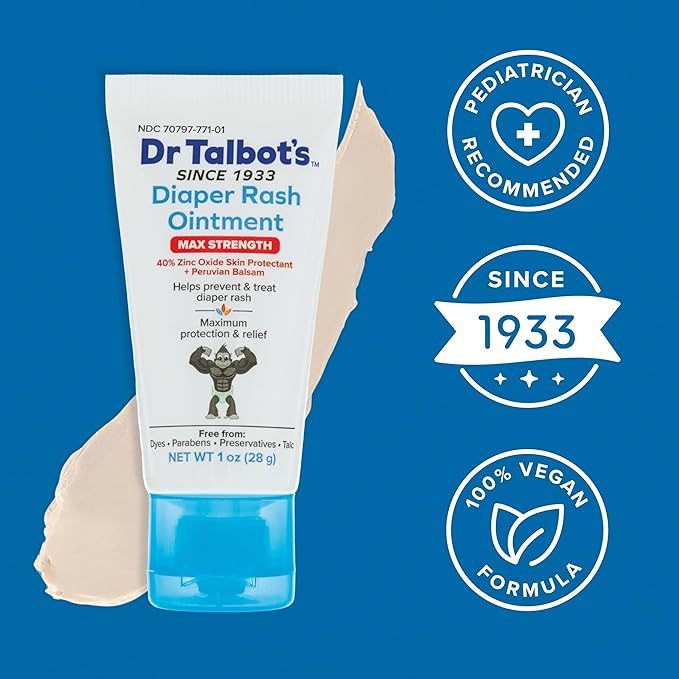 Dr. Talbot's Maximum Strength Diaper Rash Ointment - 1 oz - Zinc Oxide Skin Protectant with Peruvian Balsam - Treats and Prevents Rash
