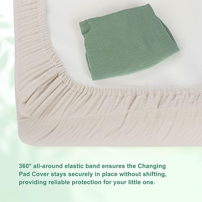 Changing Pad Cover, 2 Pcs Super Soft and Breathable Cotton Diaper Pad Cover for Girls and Boys Changing Table Cover (Beige,Green)