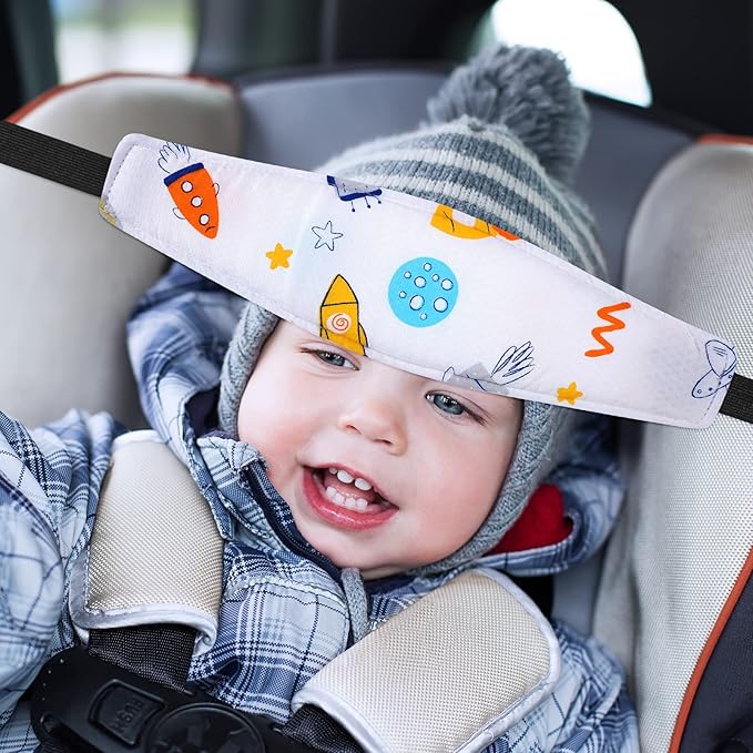HESTYA 2 Pcs Carseat Head Support Toddler Stroller Seat Headrest for Sleeping Traveling Neck Relief Headband Strap for Kids Children Toddler Infant(Space)