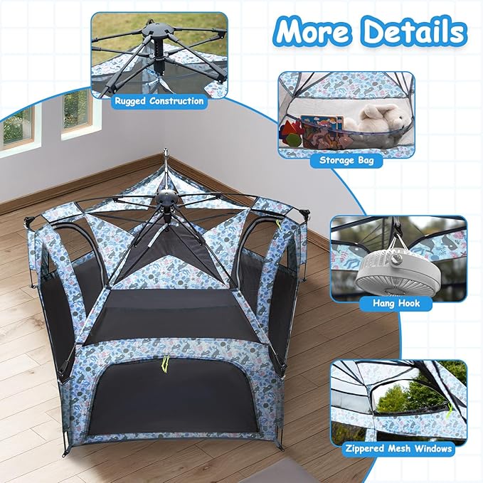 Baby Playpen Pop-up Tent - Outdoor & Indoor Play Tent for Beach with Canopy Travel Bag Portable Play Yard for Babies & Toddlers (Ocean)
