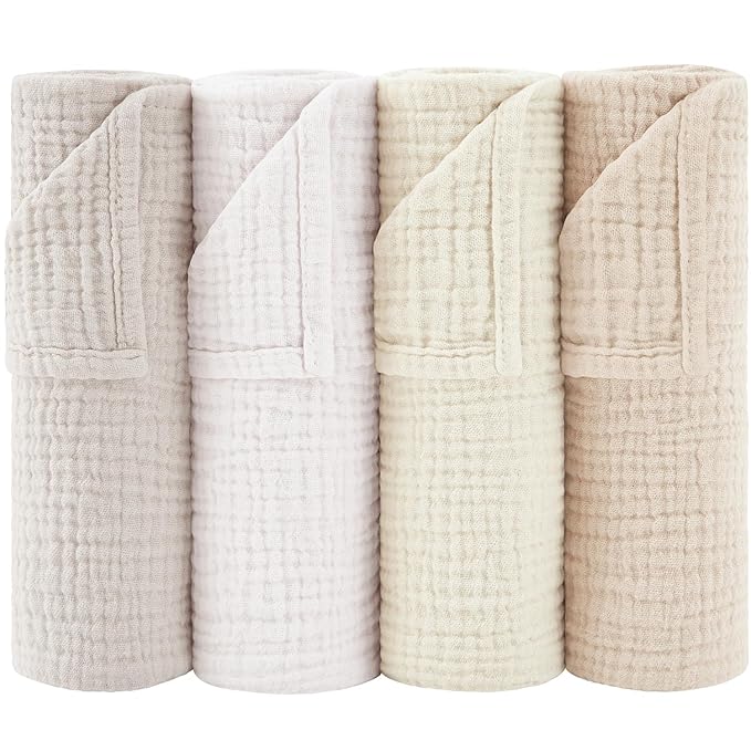 Susurration Muslin Burp Cloths 24x24 Inches Ultra Soft 100% Cotton, 4 or 7 Pack Baby Washcloths for Newborn, Absorbent Burp Rags & Swaddle Blankets