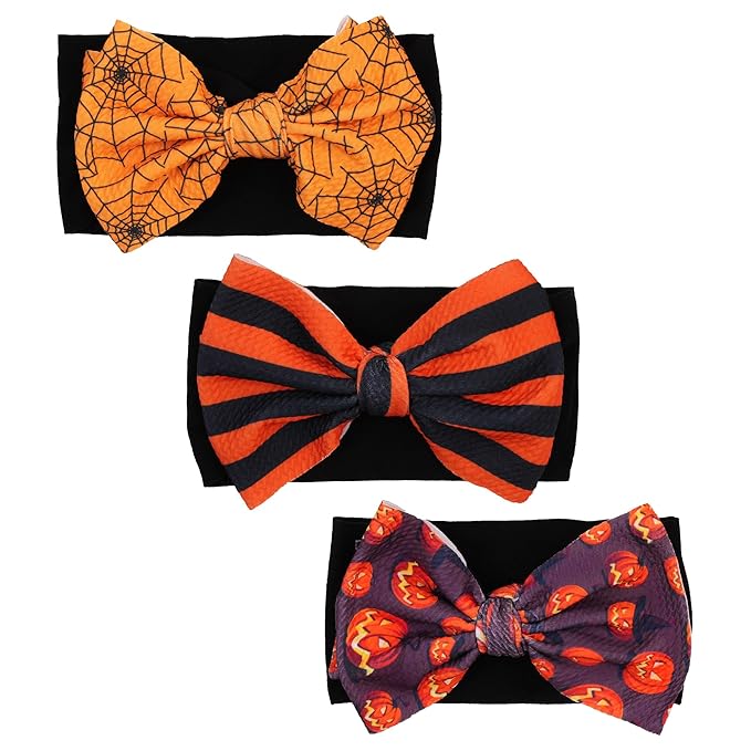 Halloween Baby Headbands 3 Pcs Nylon Headbands with Bows for Baby Girl for Newborns, Infants, Toddlers Halloween Outfit