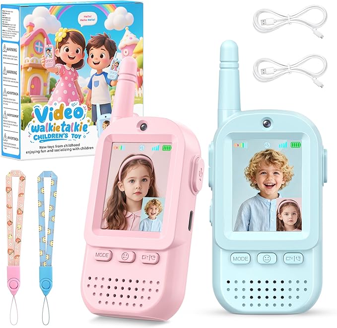 Video Walkie Talkies for Kids 2 Pack – Rechargeable Kids Walkie Talkies Intercom Toys for Age 3-12 Year Old Boys Girls, HD Camera & Voice Changer, 2'' Screen, Outdoor Play Camping Hiking Family Games