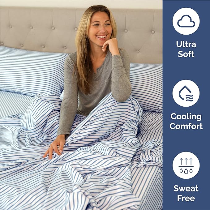 King Size 4 Piece Sheet Set - Comfy Breathable & Cooling Bed Sheets Set - Hotel Luxury Bedding for Women, Men, Kids, Teens, Boys & Girls - Deep Pockets, Soft, Wrinkle Free - Oeko-Tex - Blue Stripes 2
