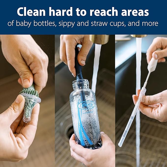 Dr. Brown's Silicone Cleaning Brush Set with Bottle, Spout, and Straw Brush, 3-Pack + Vent Cleaning Brush, 4-Pack
