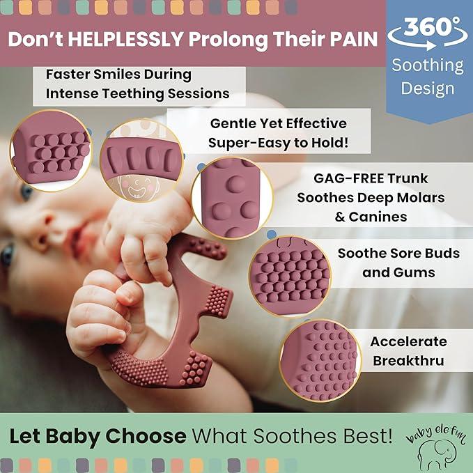 Baby Elefun Baby Teething Toys 5X Pain Relief Zero Delay 0-6 Months Plum