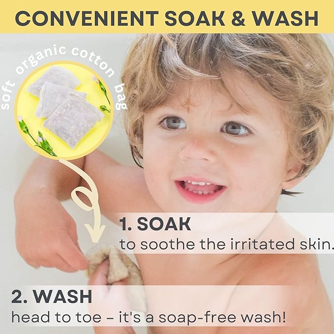 Organic Oatmeal Bath Soak for Baby, Kids & Sensitive Skin – Washes & Soothes Eczema, Diaper Rash, and Dry Itchy Skin – Soap Free, 100% Natural & Fragrance-Free, 3 Packs – Made in USA by mogimogi baby
