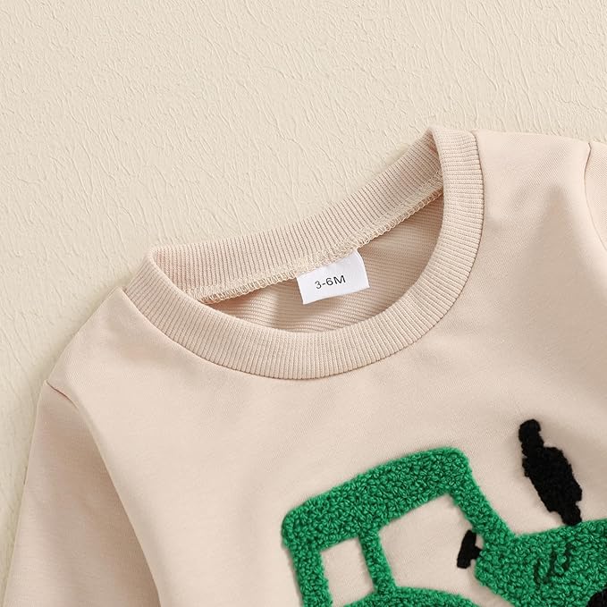 Toddler Baby Boy Fall Winter Outfits Tractor Print Long Sleeve Sweatshirt Pants Set Kids Sweatsuit Clothes