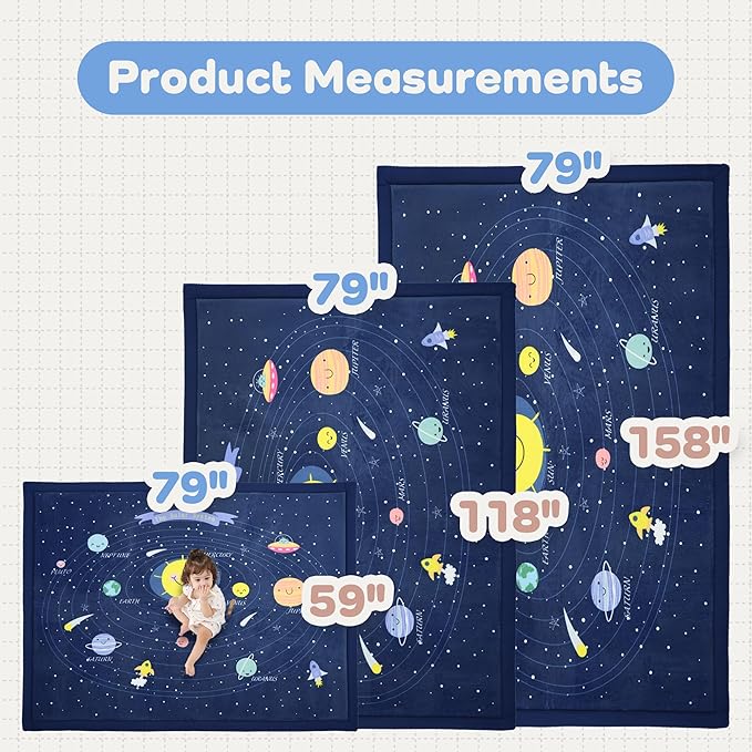 1.3" Thick Large Baby Floor Play Mat 79x158, Padded Memory Foam Play Mat, Non-Slip Plush Carpet Playmat for Nursery Playroom Classroom (Solar System)