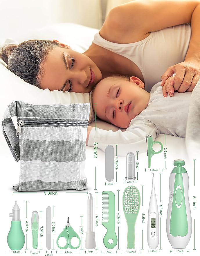 OTTOLIVES Baby Healthcare and Grooming Kit, 24 in 1 Baby Electric Nail Trimmer Set Newborn Nursery Health Care Set for Newborn Infant Toddlers Baby Boys Girls Kids (0-3 Years+) (Green)
