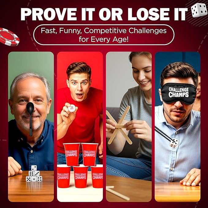 Action Party Game – 200 Skill Challenges for Team Building, Family Game Night | Complete Set for Adults, Teens, Kids 8+ with 10+ Accessories | Competitive Group Activity