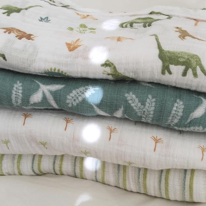 aden + anais Essentials Baby Muslin Swaddle Blankets, Newborn Receiving Blanket for Swaddling, 100% Cotton Baby Swaddle Wrap, 4 Pack, Dino Jungle