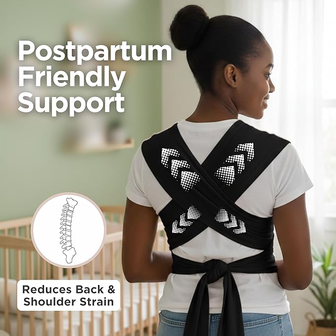 Baby Wrap Carrier - Premium Cotton Baby Carrier Wrap for Newborn to Toddler- Infant Carrier- Baby Holder One Size Fits All with Front Pocket (Black) by Max&so