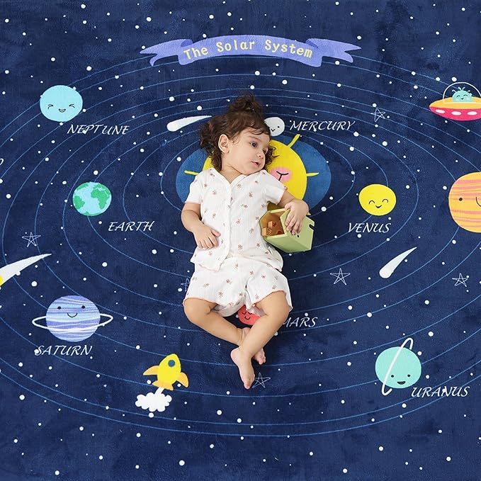 1.3" Thick Large Baby Floor Play Mat 79x158, Padded Memory Foam Play Mat, Non-Slip Plush Carpet Playmat for Nursery Playroom Classroom (Solar System)