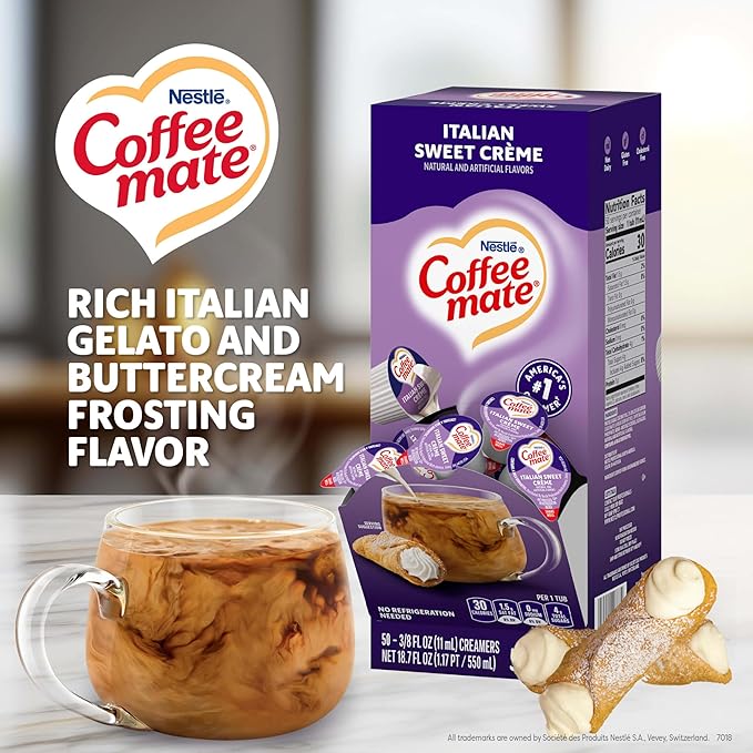 Nestle Coffee mate Coffee Creamer, Italian Sweet Creme, Liquid Creamer Singles, Non Dairy, No Refrigeration, 0.375 fl oz Tubs (Pack of 200)