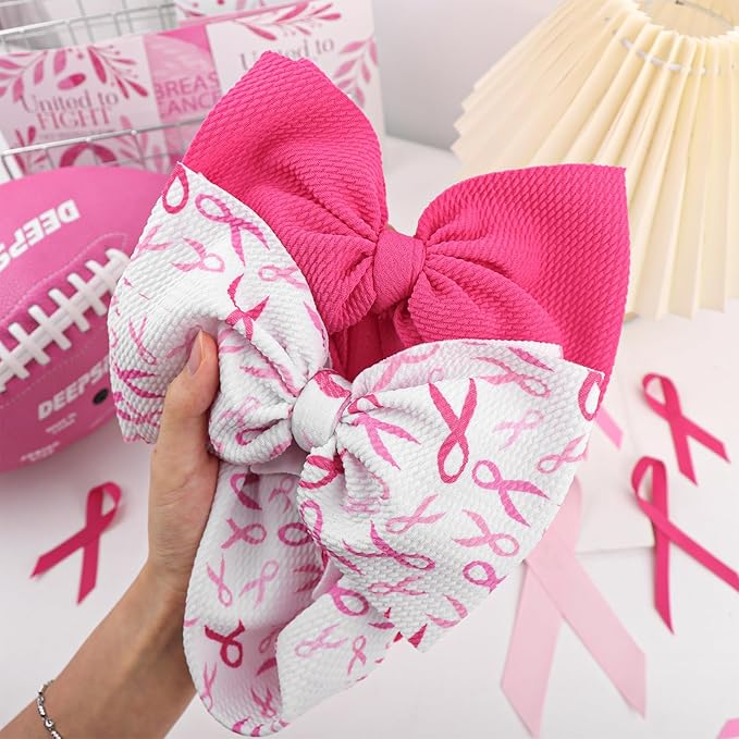 2PCS 7’’ Super Durable Soft Knot Headbands with Hair Bows Pink Ribbon Infant Toddlers Kids Breast Cancer Awareness Hair Accessories