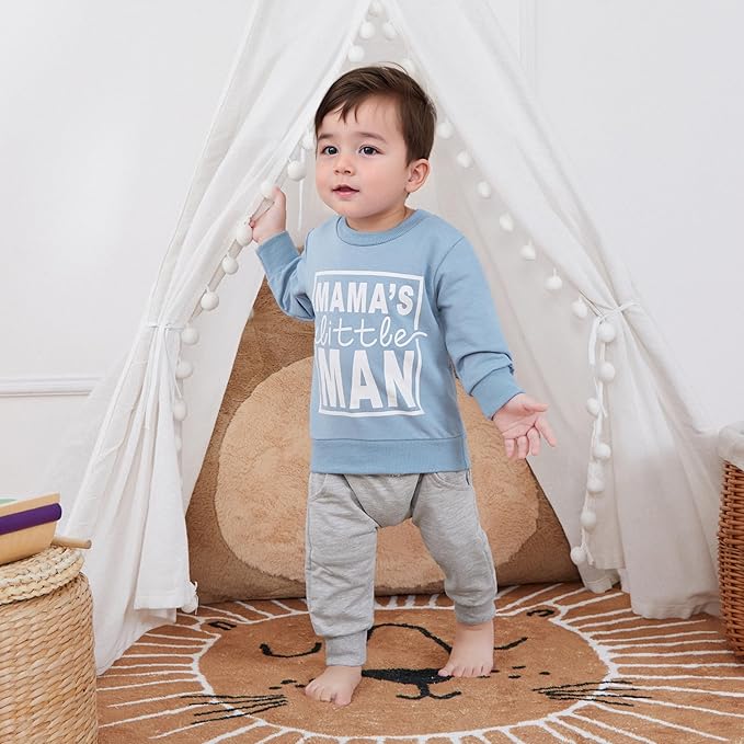 Toddler Boy Outfit Mama's Little Man Long Sleeve Sweatshirt And Pants Set Infant Baby Boy Fall Winter Clothes