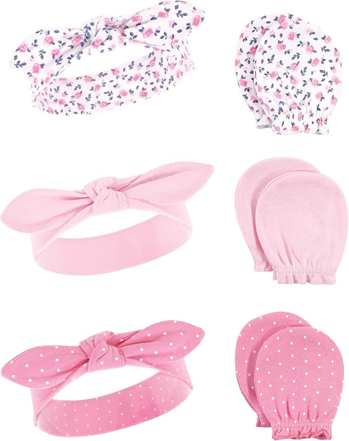 Hudson Baby baby-girls Cotton Headband and Scratch Mitten Set